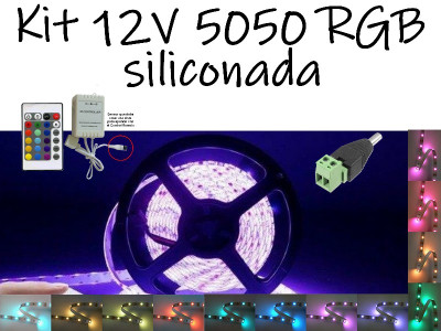 KIT 12V TIRA DE 300 LEDS 5050 RGB SILICONADA CON CONTROL PARA AUTO/ MOTO