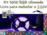 KIT TIRA DE 300 LEDS 5050 RGB SILICONADA CON CONTROL Y FUENTE LISTO PARA ENCHUFAR A 220V