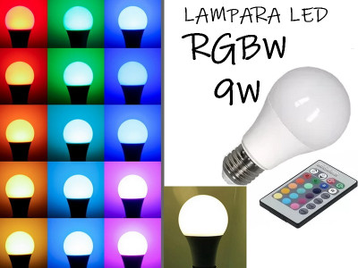 LAMPARA LED RGBW 9W 220V E27 CON CONTROL REMOTO